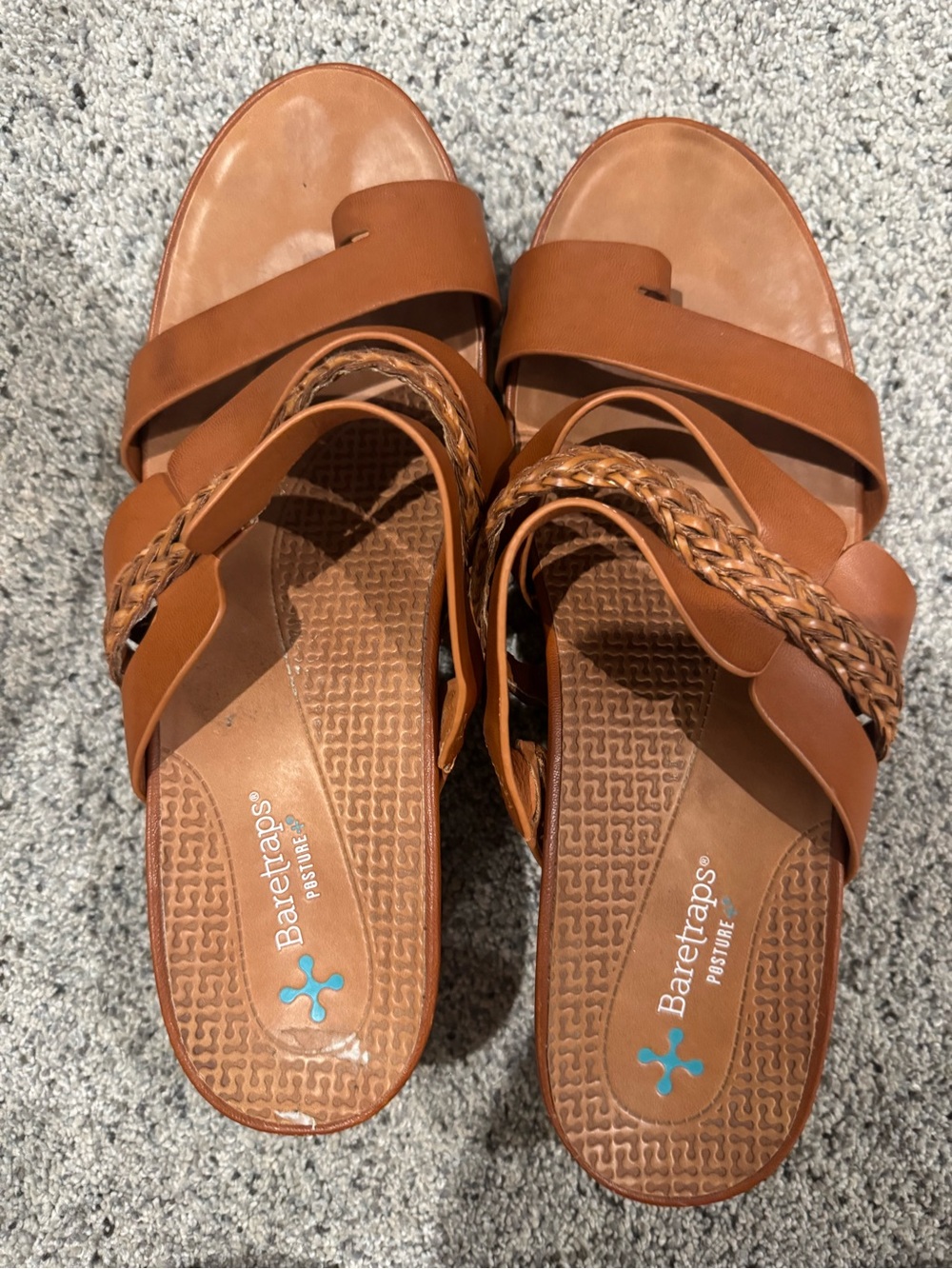 BareTraps Tan Braided Leather Slide Sandals